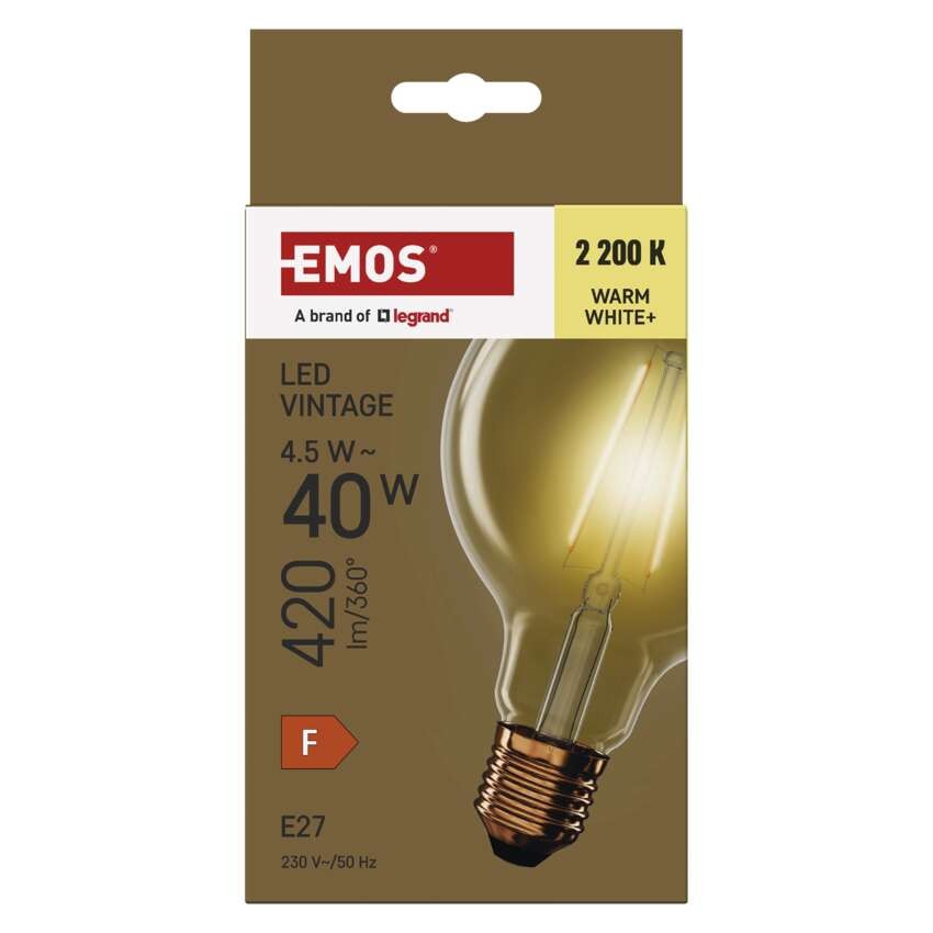 LED žárovka Vintage G95 / E27 / 4,5 W (40 W) / 420 lm / teplá bílá