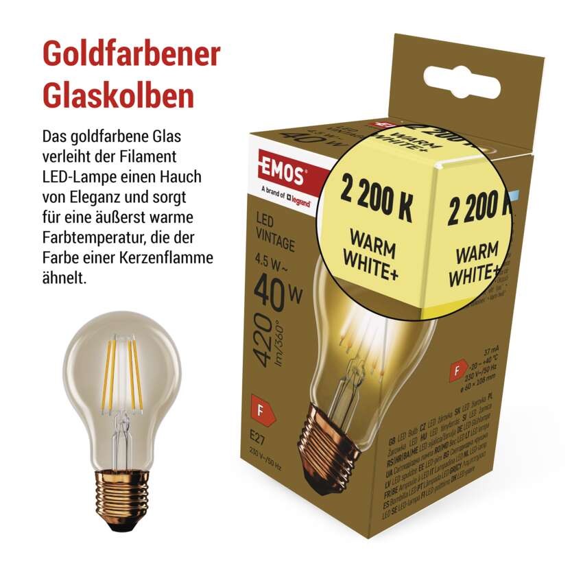 LED Lampe Vintage A60 / E27 / 4,5 W (40 W) / 420 lm / Warmweiß