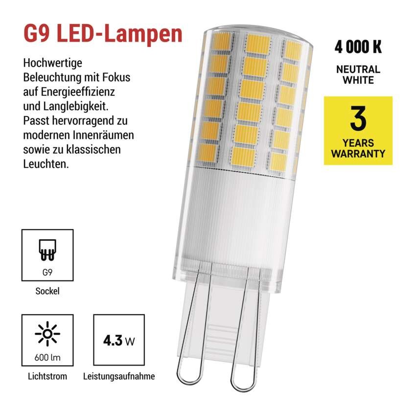LED Lampe Classic JC / G9 / 4,3 W (48 W) / 600 lm / Neutral Weiß