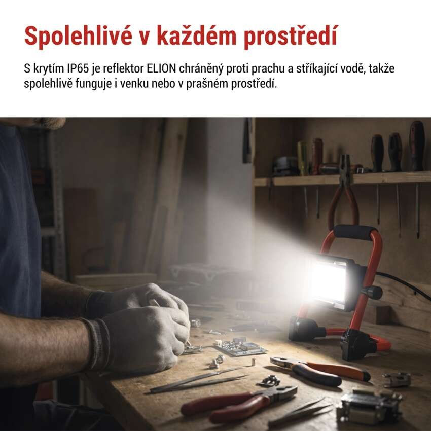 LED reflektor ELION 20W, červeno-černý, IP65, 3000 lm, neutrální bílá