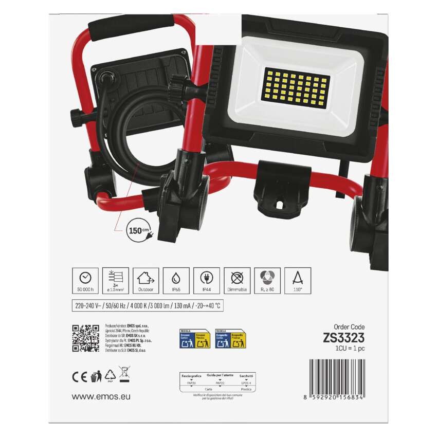 LED reflektor ELION 20W, rot-schwarz, IP65, 3000 lm, neutralweiß