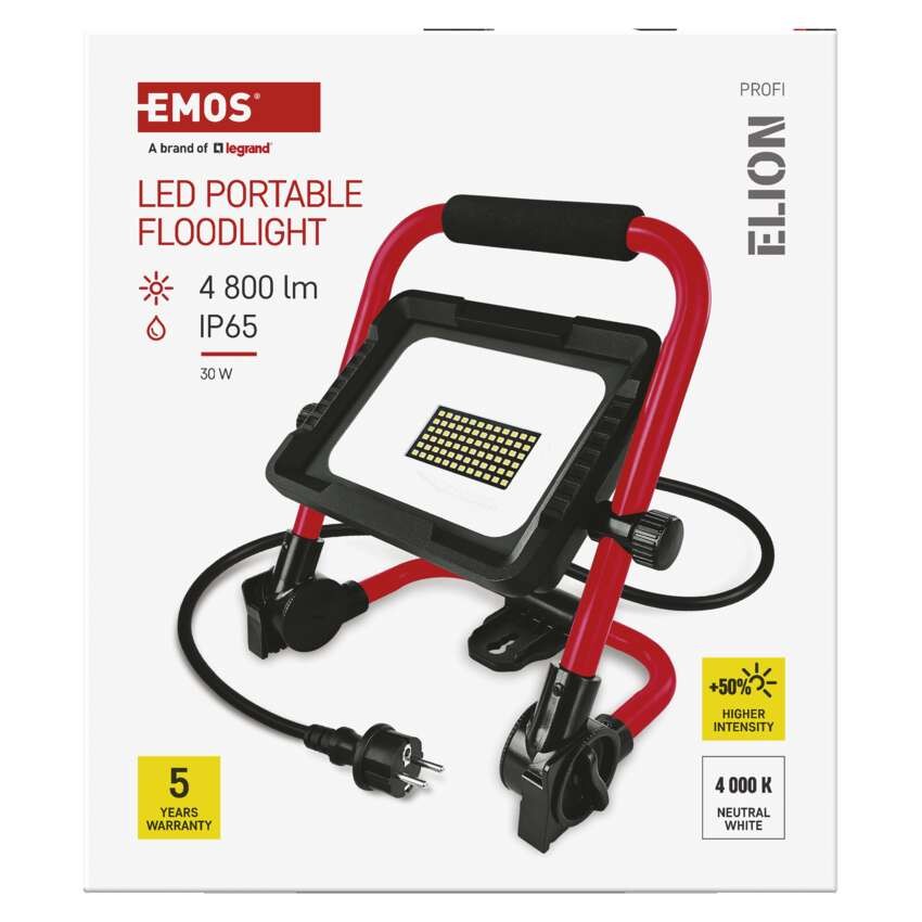 LED reflektor ELION 30W, rot-schwarz, IP65, 4800 lm, neutralweiß