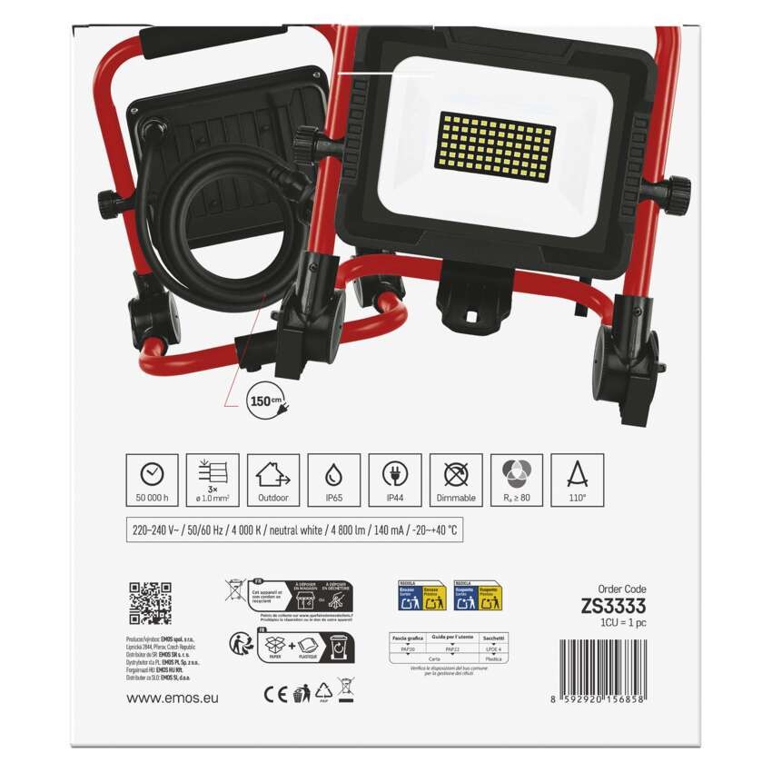 LED reflektor ELION 30W, rot-schwarz, IP65, 4800 lm, neutralweiß