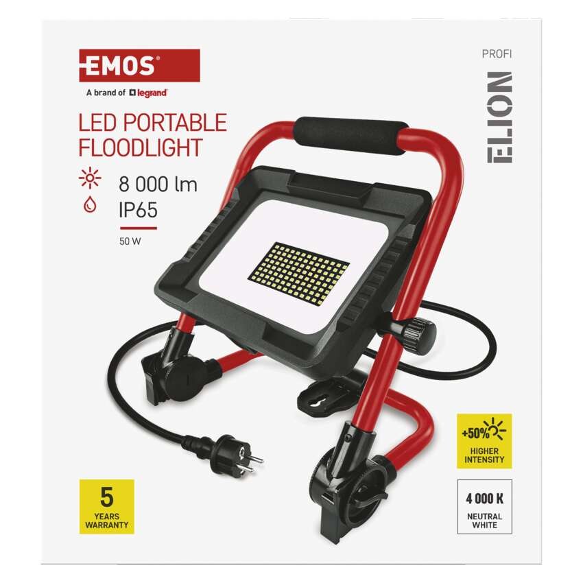 LED reflektor ELION 50W, rot-schwarz, IP65, 8000 lm, neutralweiß