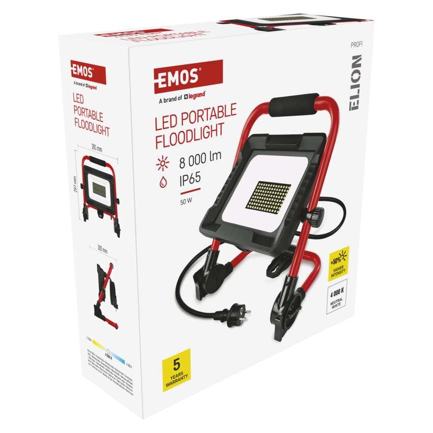 LED reflektor ELION 50W, rot-schwarz, IP65, 8000 lm, neutralweiß