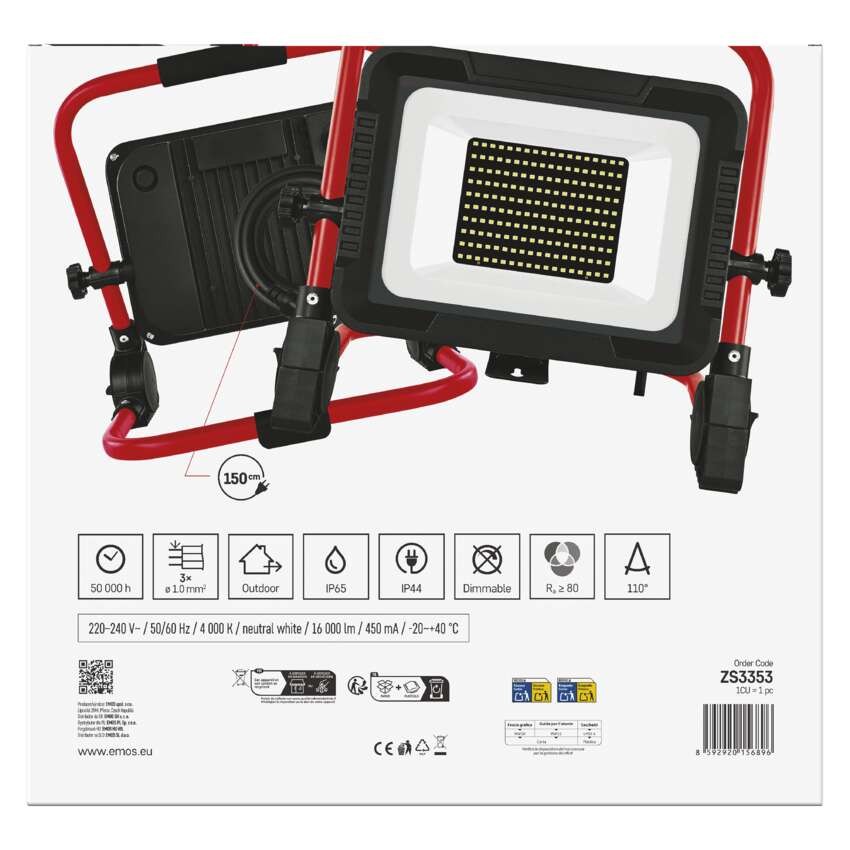 LED reflektor ELION 100W, červeno-černý, IP65, 16 000 lm, neutrální bílá