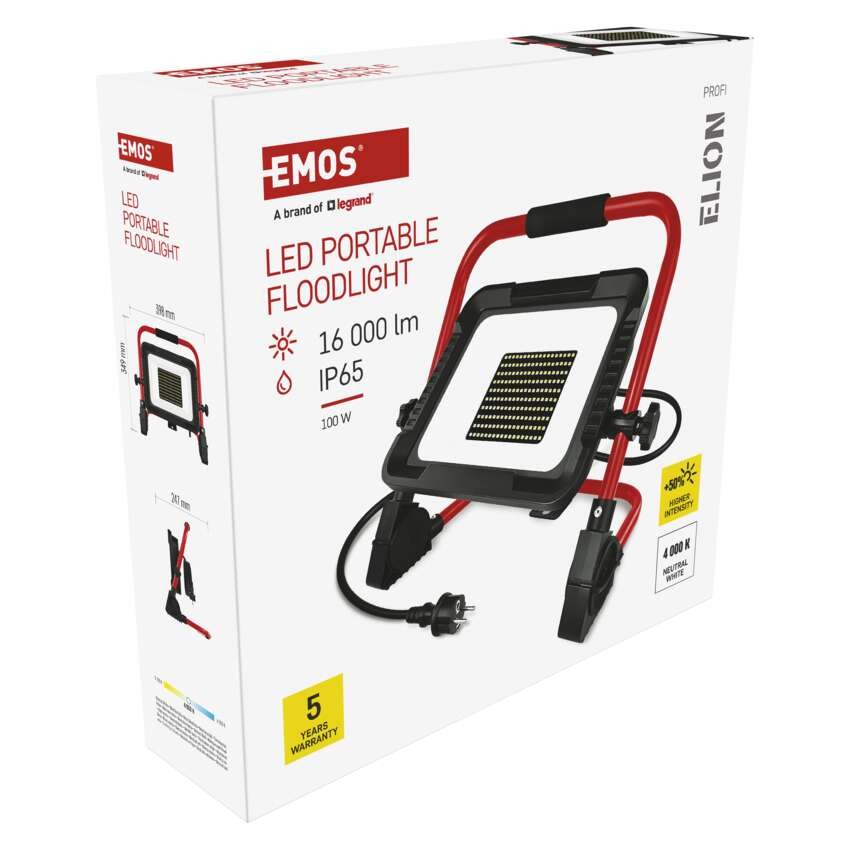 LED reflektor ELION 100W, červeno-černý, IP65, 16 000 lm, neutrální bílá
