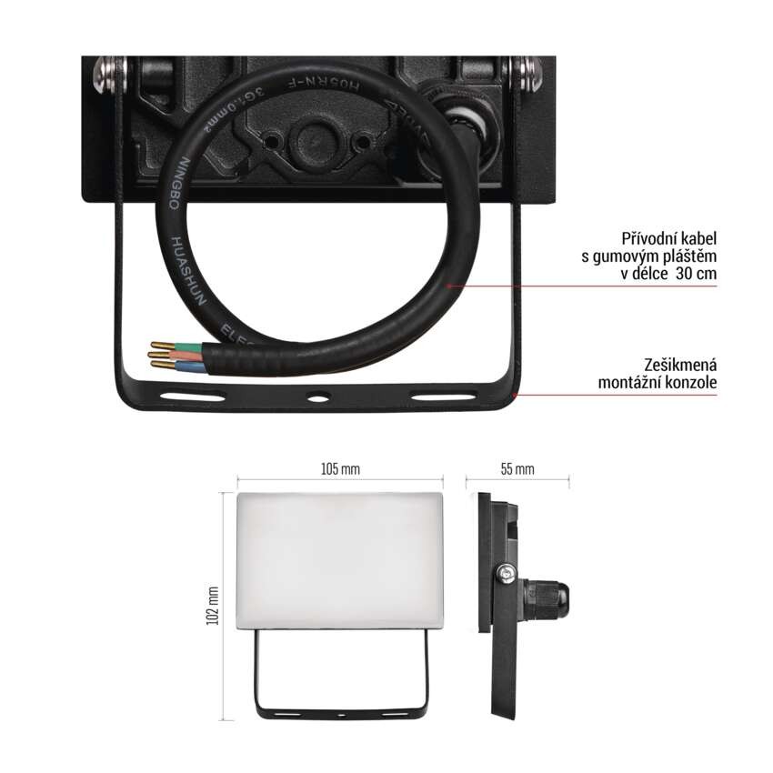LED reflektor TAMBO, 10 W, 1000 lm, IP65, černý