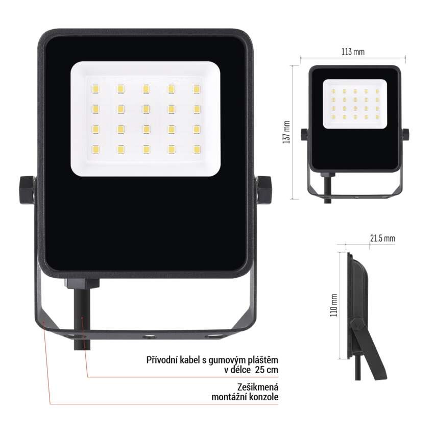 LED reflektor VISIO, 10 W, černý, neutrální bílá