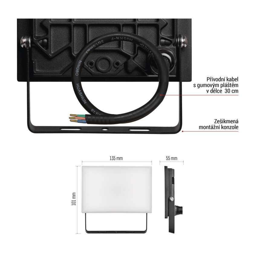 LED reflektor TAMBO, 20 W, 2000 lm, IP65, černý