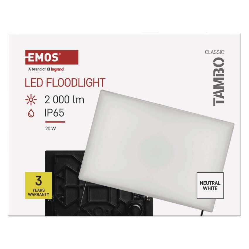 LED reflektor TAMBO, 20 W, 2000 lm, IP65, černý