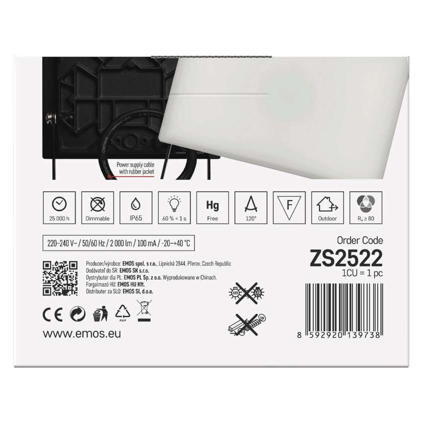 LED reflektor TAMBO, 20 W, 2000 lm, IP65, černý