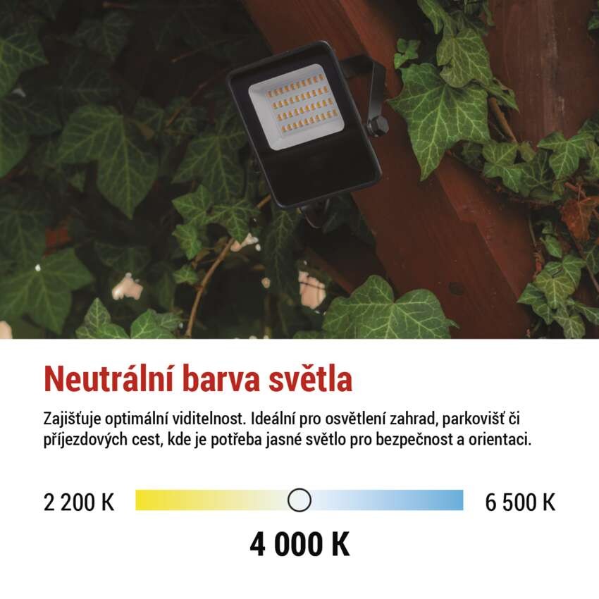 LED reflektor VISIO, 20 W, černý, neutrální bílá