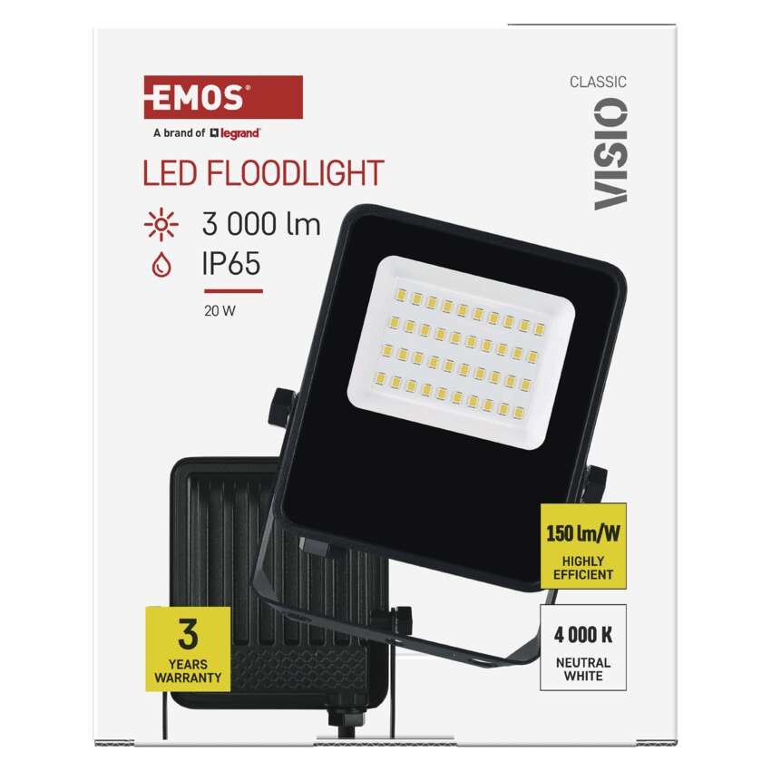 LED reflektor VISIO, 20 W, černý, neutrální bílá