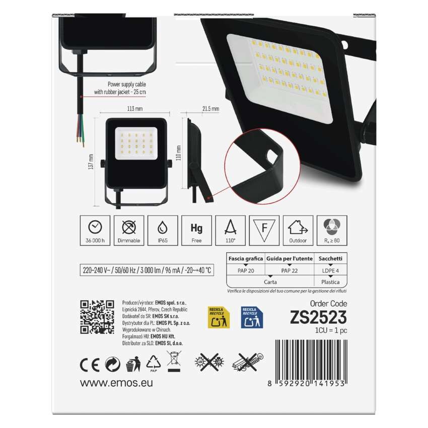LED reflektor VISIO, 20 W, černý, neutrální bílá