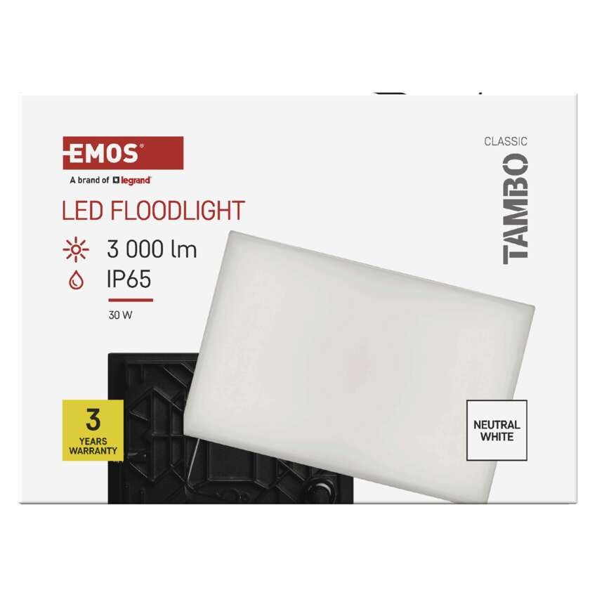 LED reflektor TAMBO, 30 W, 3000 lm, IP65, černý