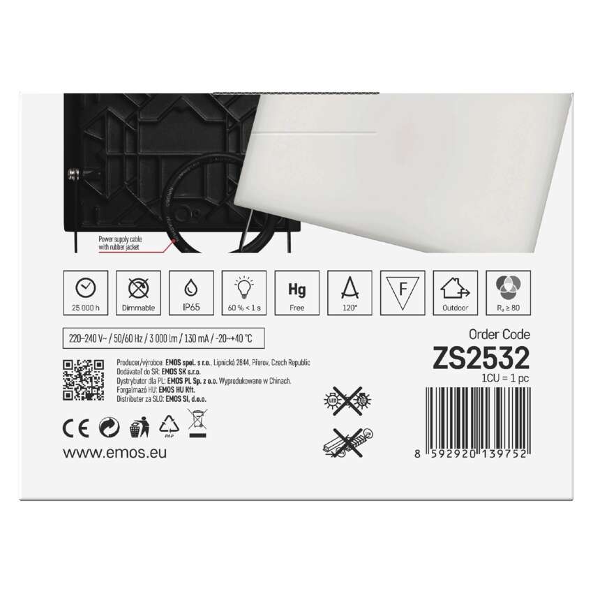 LED reflektor TAMBO, 30 W, 3000 lm, IP65, černý