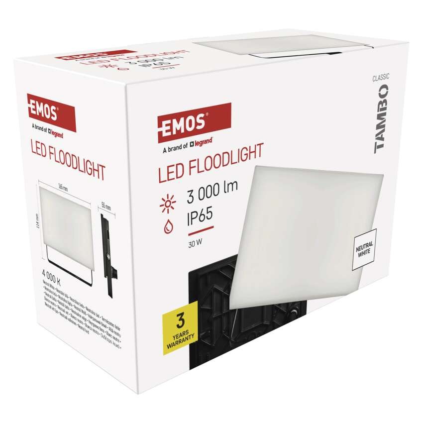 LED reflektor TAMBO, 30 W, 3000 lm, IP65, černý