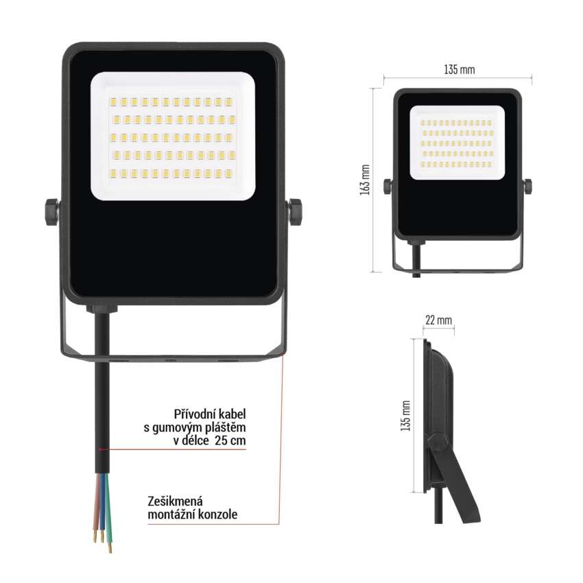 LED reflektor VISIO, 30 W, černý, neutrální bílá