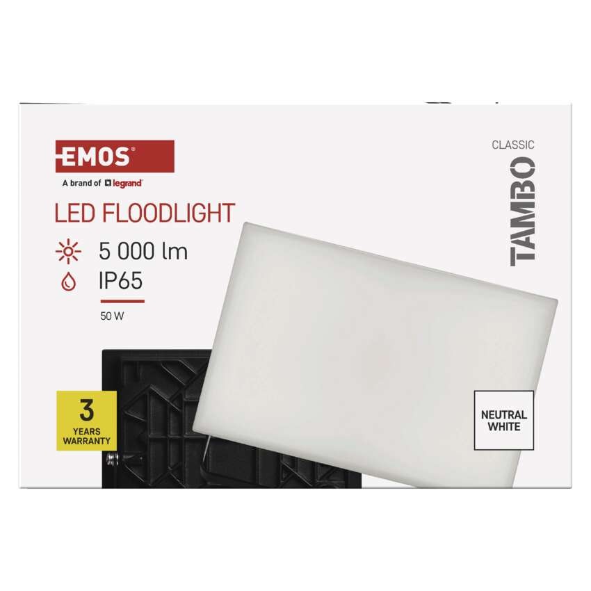LED-es reflektor TAMBO, 50 W, 5000 lm, IP65, fekete