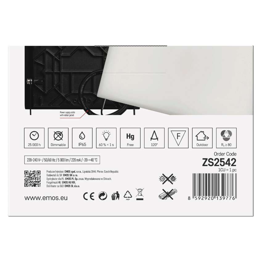 LED-es reflektor TAMBO, 50 W, 5000 lm, IP65, fekete