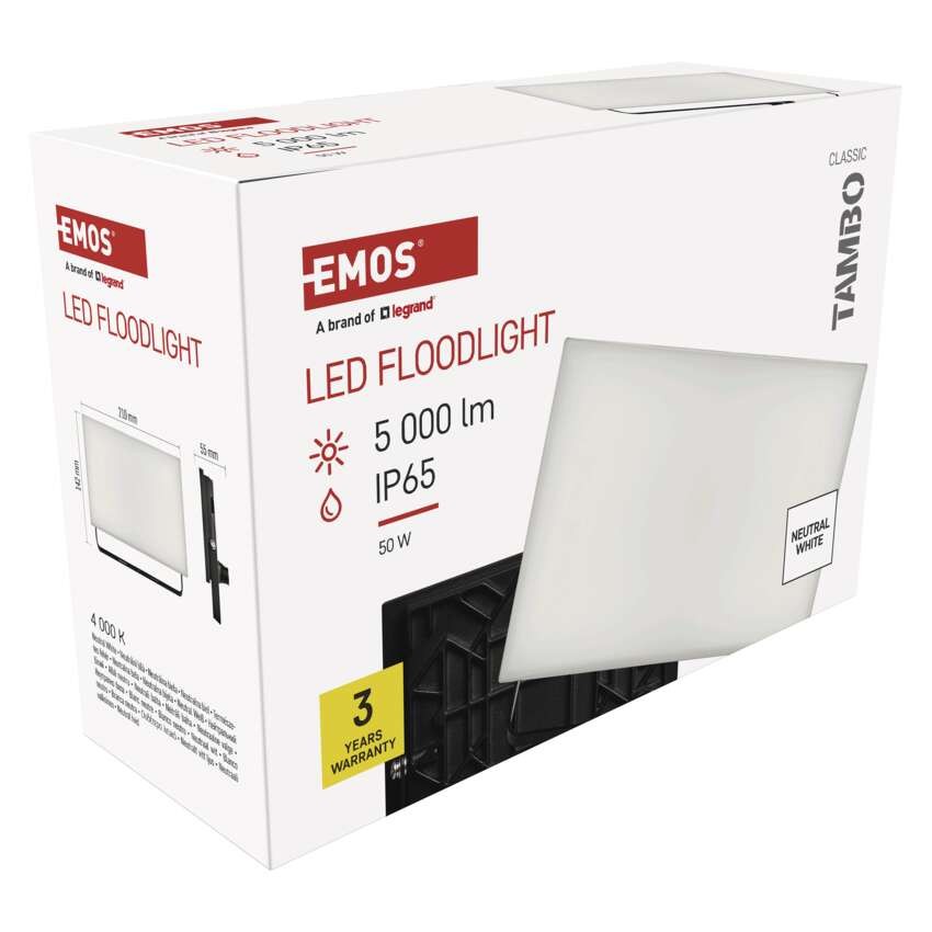 LED-es reflektor TAMBO, 50 W, 5000 lm, IP65, fekete