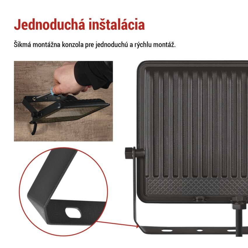 LED reflektor VISIO čierny, 50 W neutrálna biela