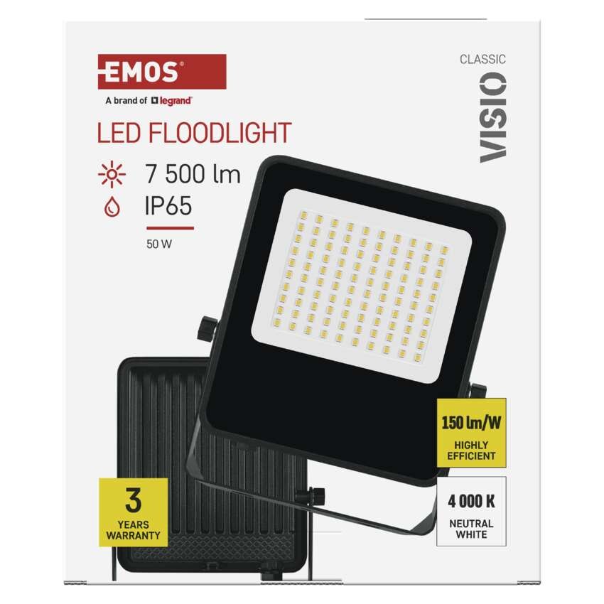 LED reflektor VISIO, 50 W, černý, neutrální bílá