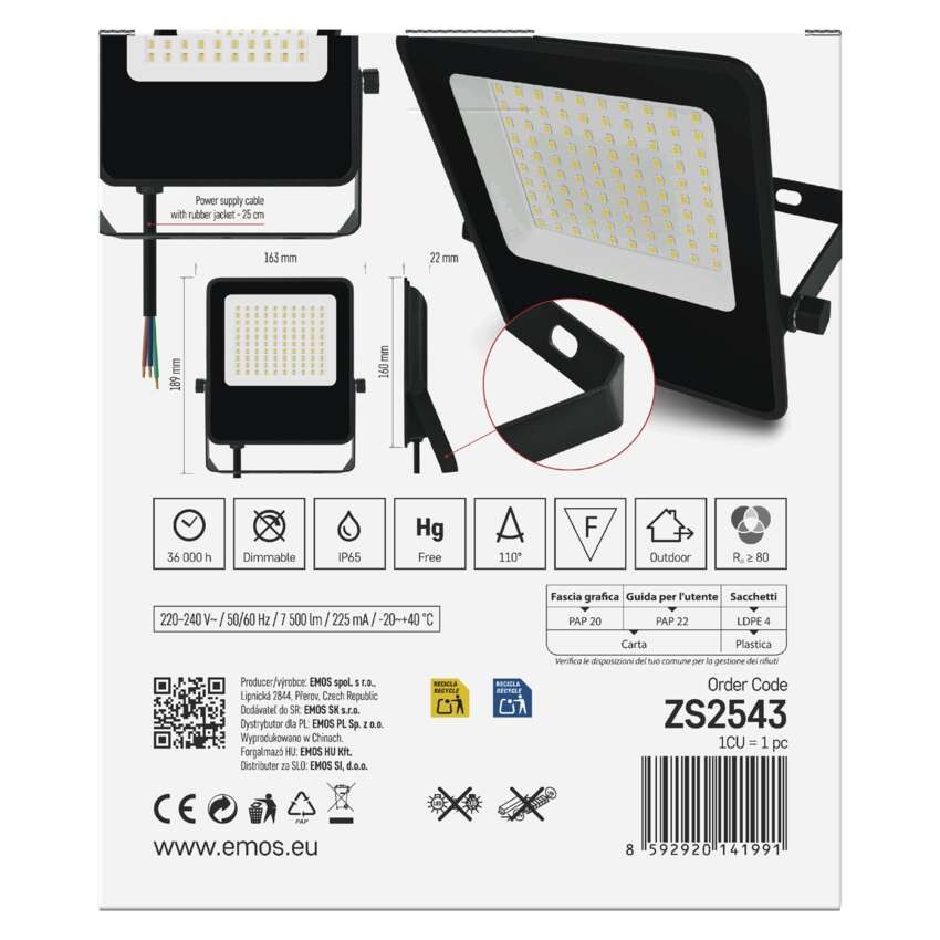 LED reflektor VISIO, 50 W, černý, neutrální bílá