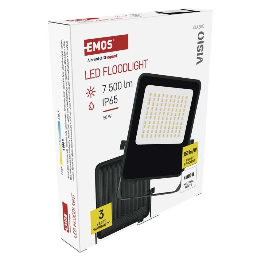 LED reflektor VISIO, 50 W, černý, neutrální bílá