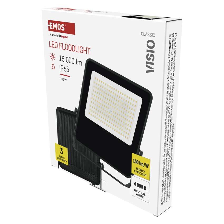 LED reflektor VISIO, 100 W, černý, neutrální bílá