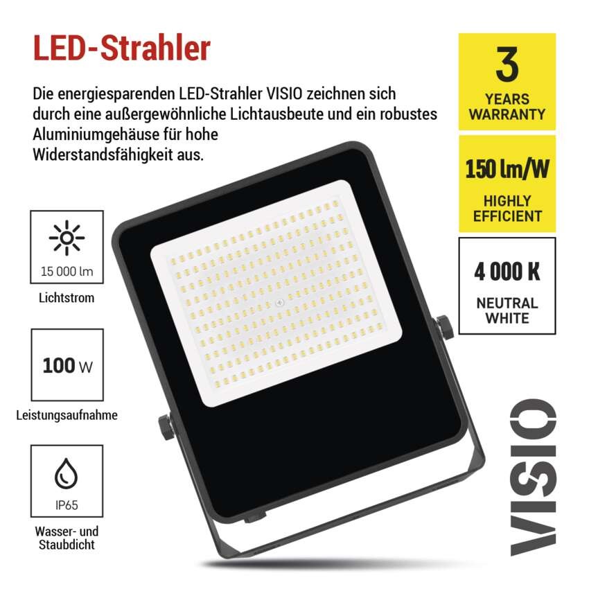 LED-Strahler VISIO schwarz, 100 W neutralweiß