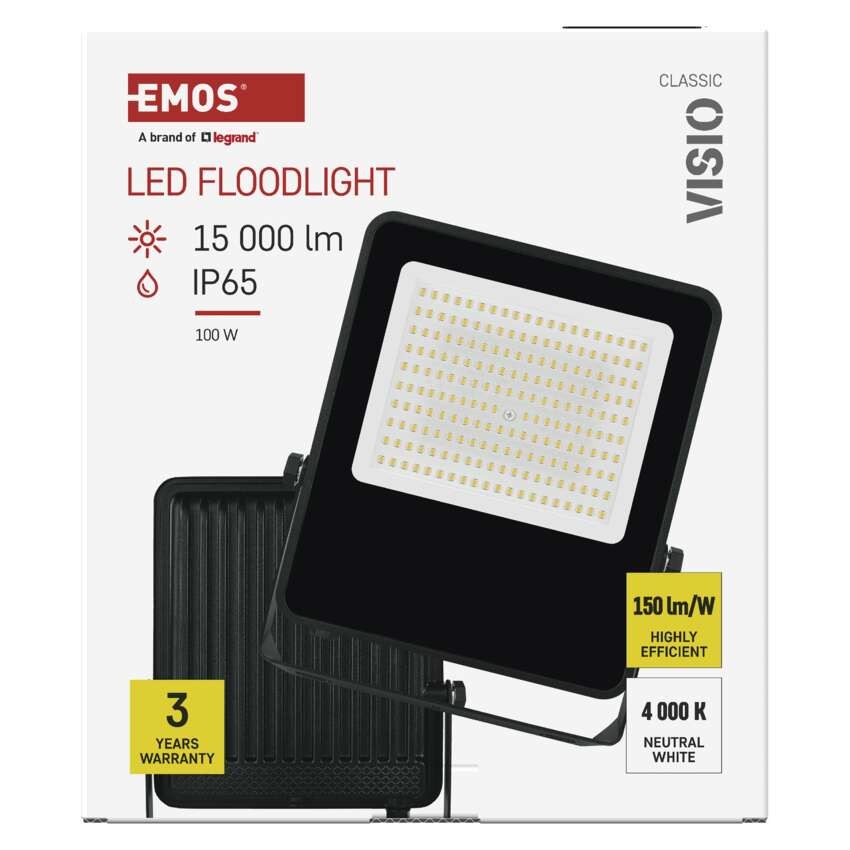 LED reflektor VISIO, 100 W, černý, neutrální bílá