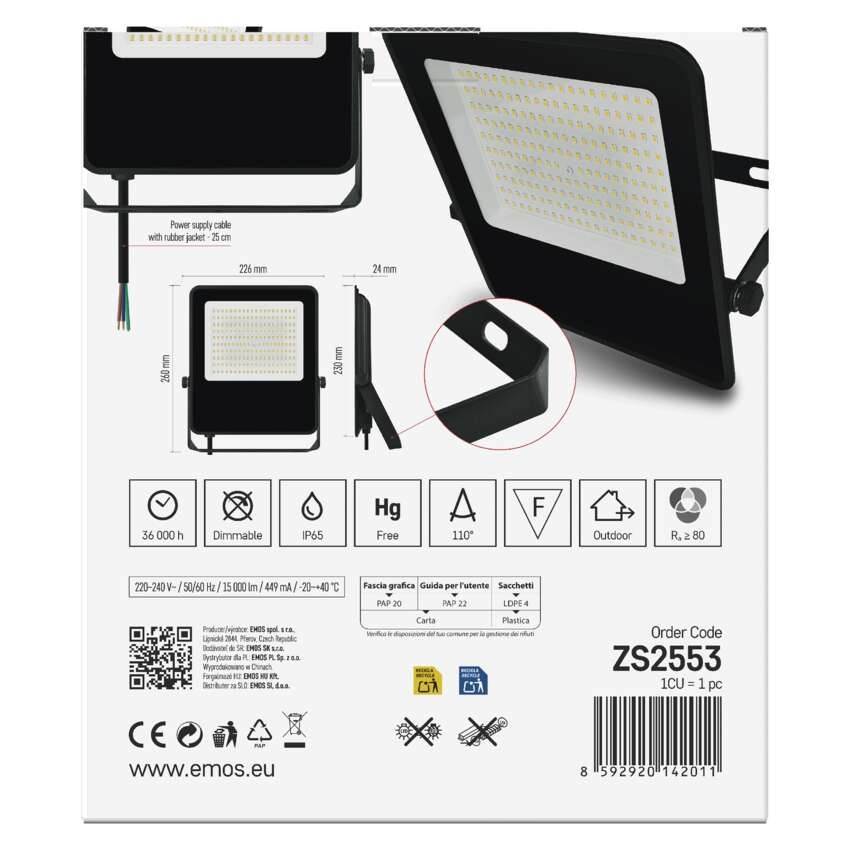 LED reflektor VISIO, 100 W, černý, neutrální bílá