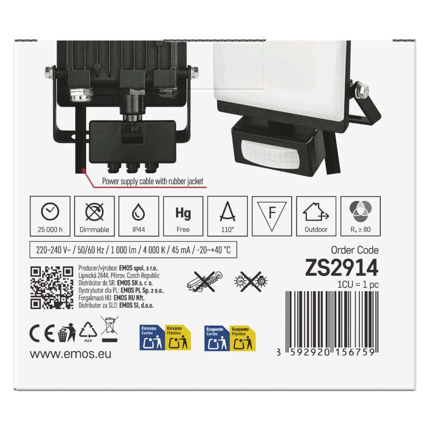 LED reflektor TAMBO EVO se senzorem pohybu, 10 W, 1000 lm, IP65, černý