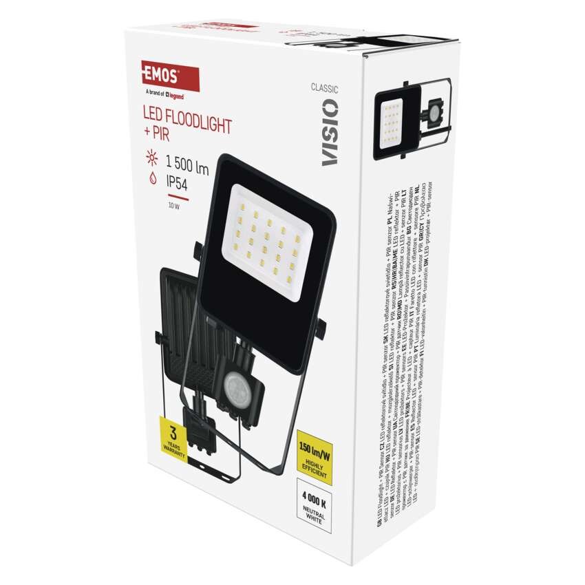 LED reflektor VISIO s pohybovým čidlem, 10 W, černý, neutrální bílá