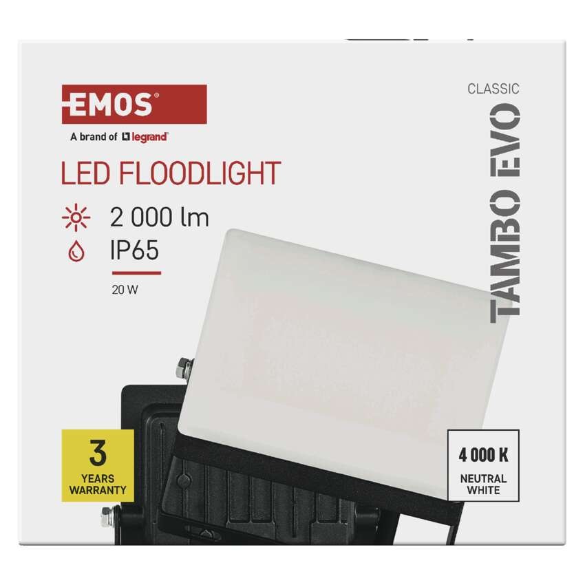 LED reflektor TAMBO EVO, 20 W, 2000 lm, IP65, černý