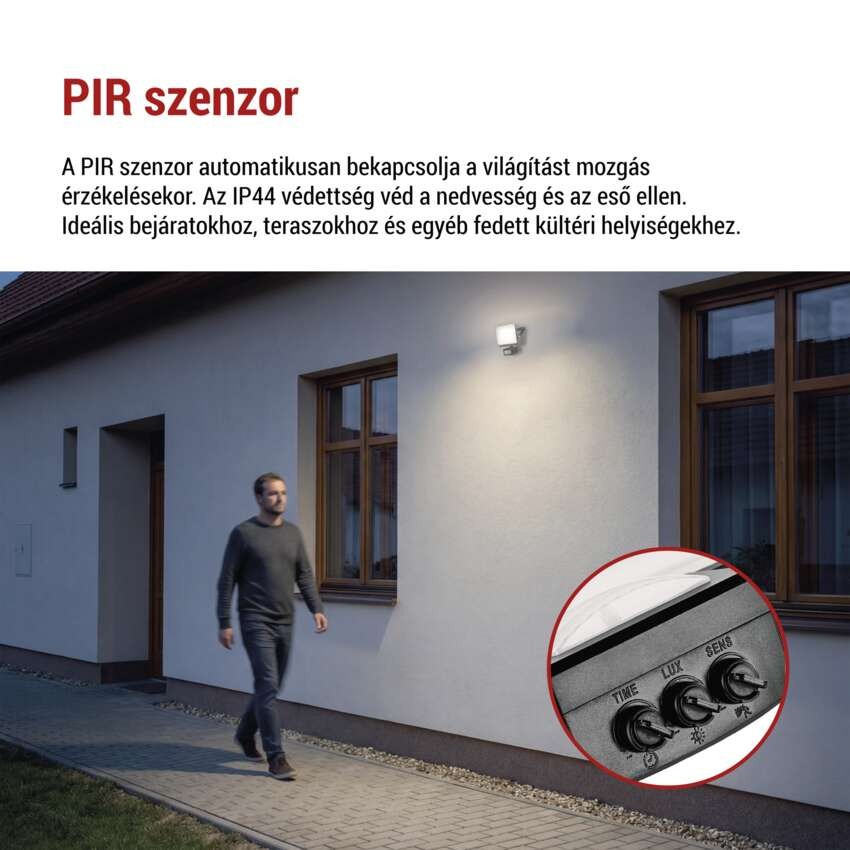 LED-es reflektor TAMBO EVO mozgásérzékelővel, 20 W, 2000 lm, IP65, fekete