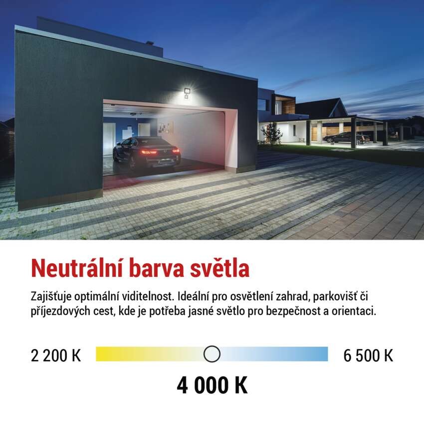 LED reflektor TAMBO se senzorem pohybu, 20 W, 2000 lm, černý