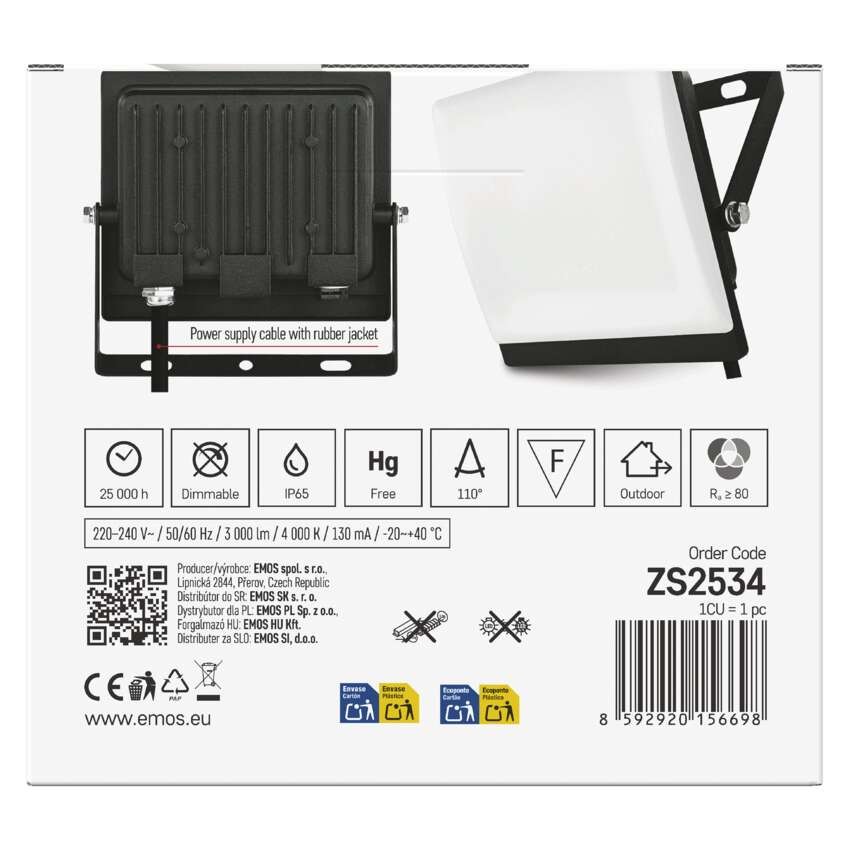 LED reflektor TAMBO EVO, 30 W, 3000 lm, IP65, černý