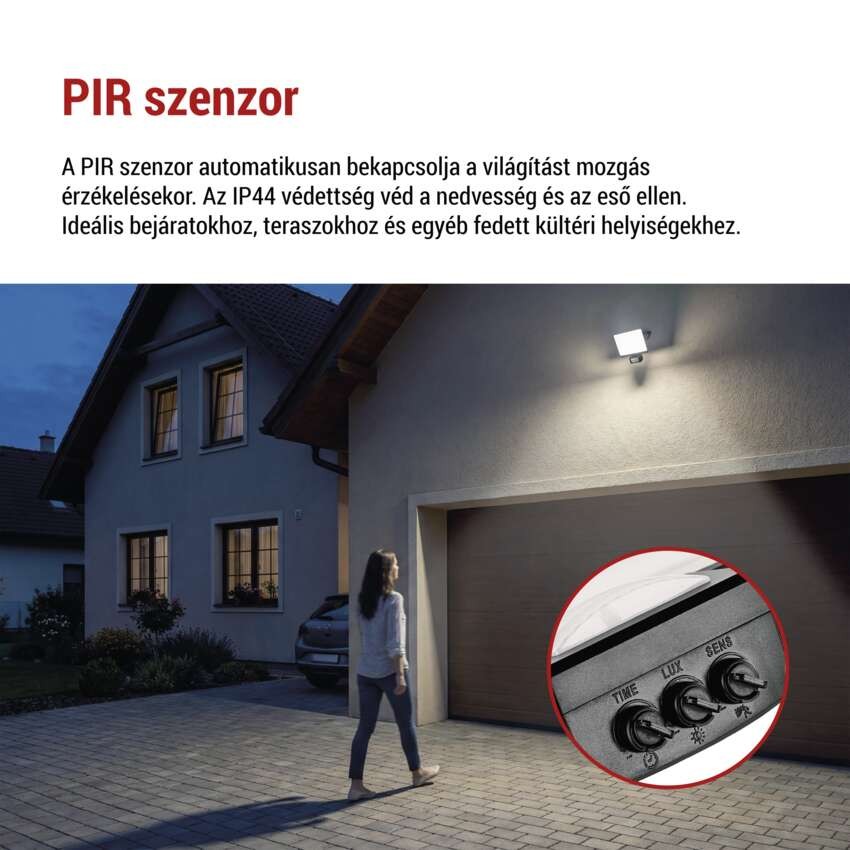 LED-es reflektor TAMBO EVO mozgásérzékelővel, 30 W, 3000 lm, IP65, fekete