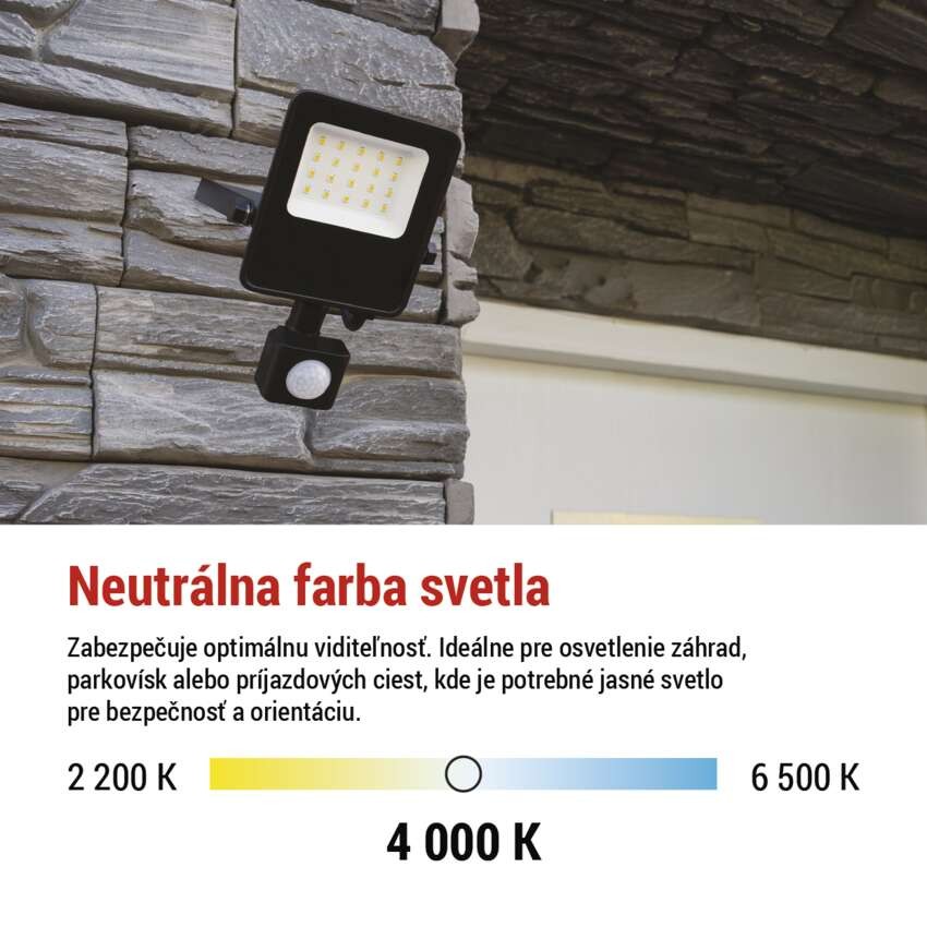 LED reflektor VISIO s pohybovým čidlom, 30 W, neutrálna biela, čierný