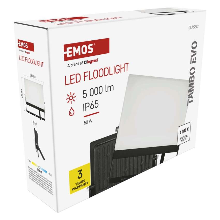 LED reflektor TAMBO EVO, 50 W, 5000 lm, IP65, černý