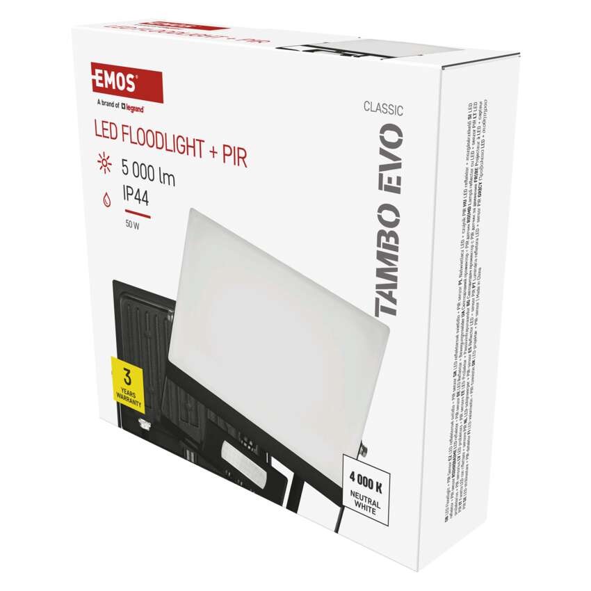 LED reflektor TAMBO EVO se senzorem pohybu, 50 W, 5000 lm, IP65, černý