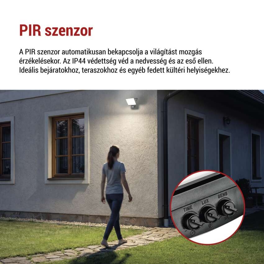 LED-es reflektor TAMBO EVO mozgásérzékelővel, 50 W, 5000 lm, IP65, fekete