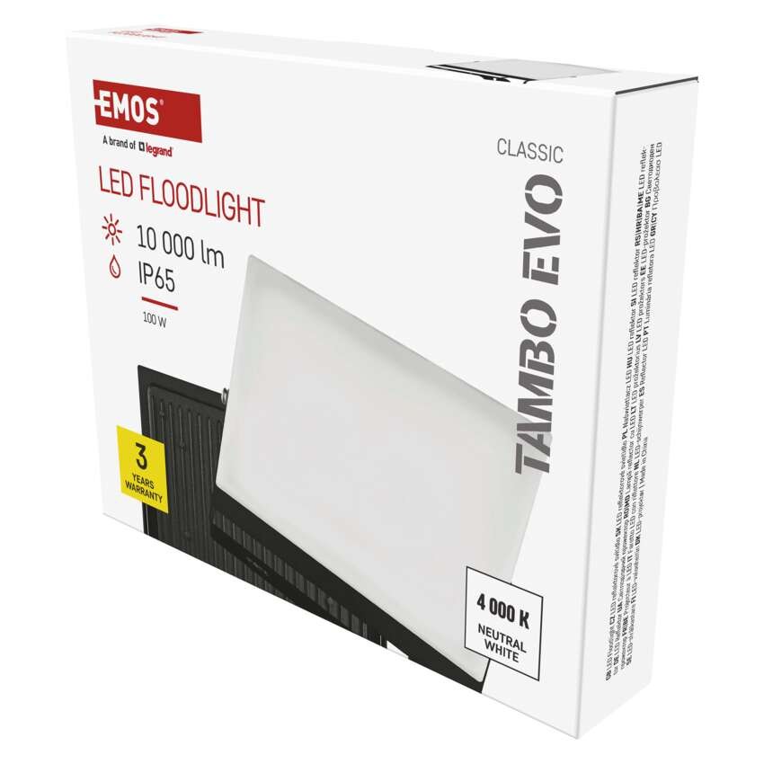 LED reflektor TAMBO EVO, 100 W, 10 000 lm, IP65, černý