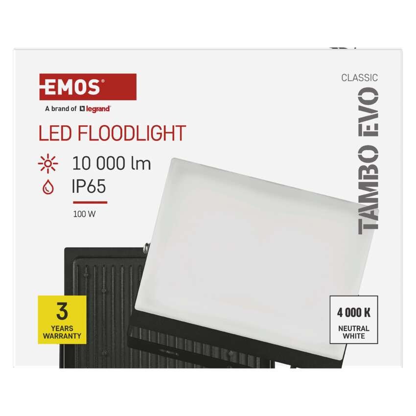LED reflektor TAMBO EVO, 100 W, 10 000 lm, IP65, černý
