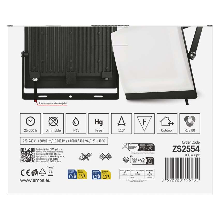 LED reflektor TAMBO EVO, 100 W, 10 000 lm, IP65, černý