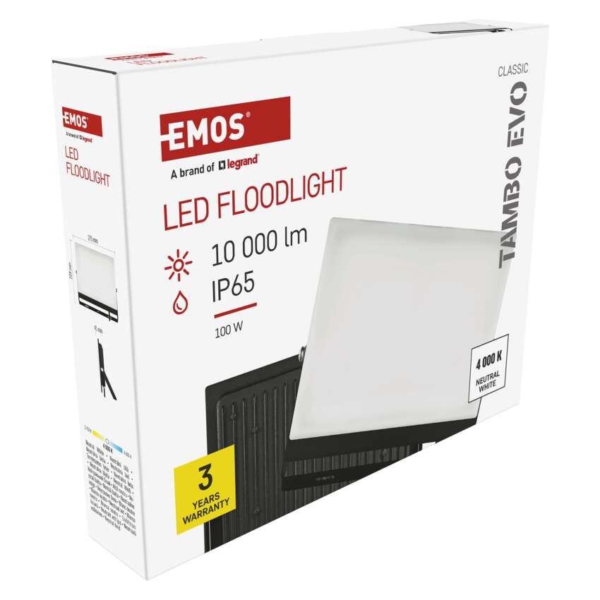 LED reflektor TAMBO EVO, 100 W, 10 000 lm, IP65, černý