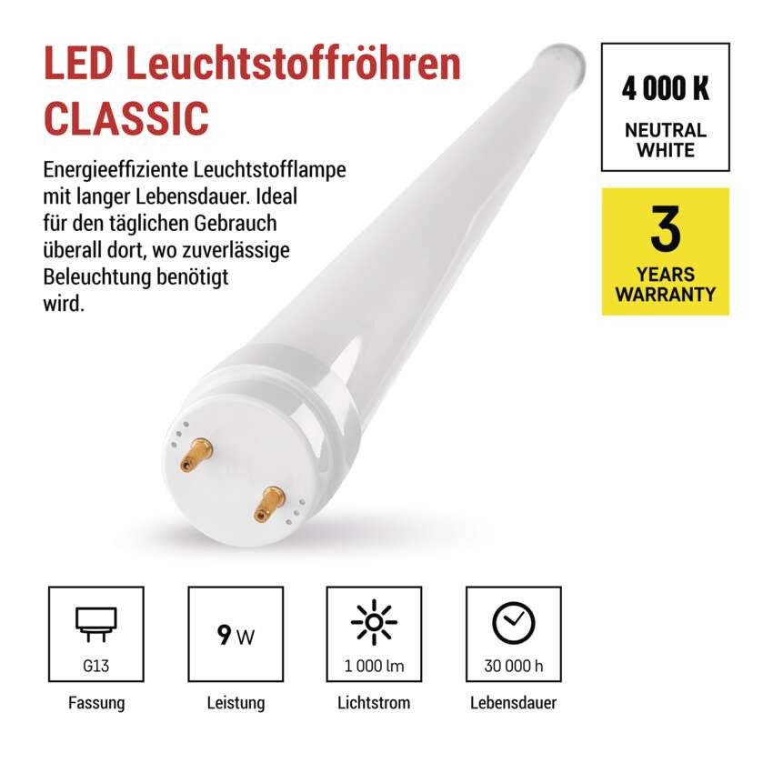 LED-Leuchtstofflampe T8 9 W 60 cm neutralweiß 25 St.